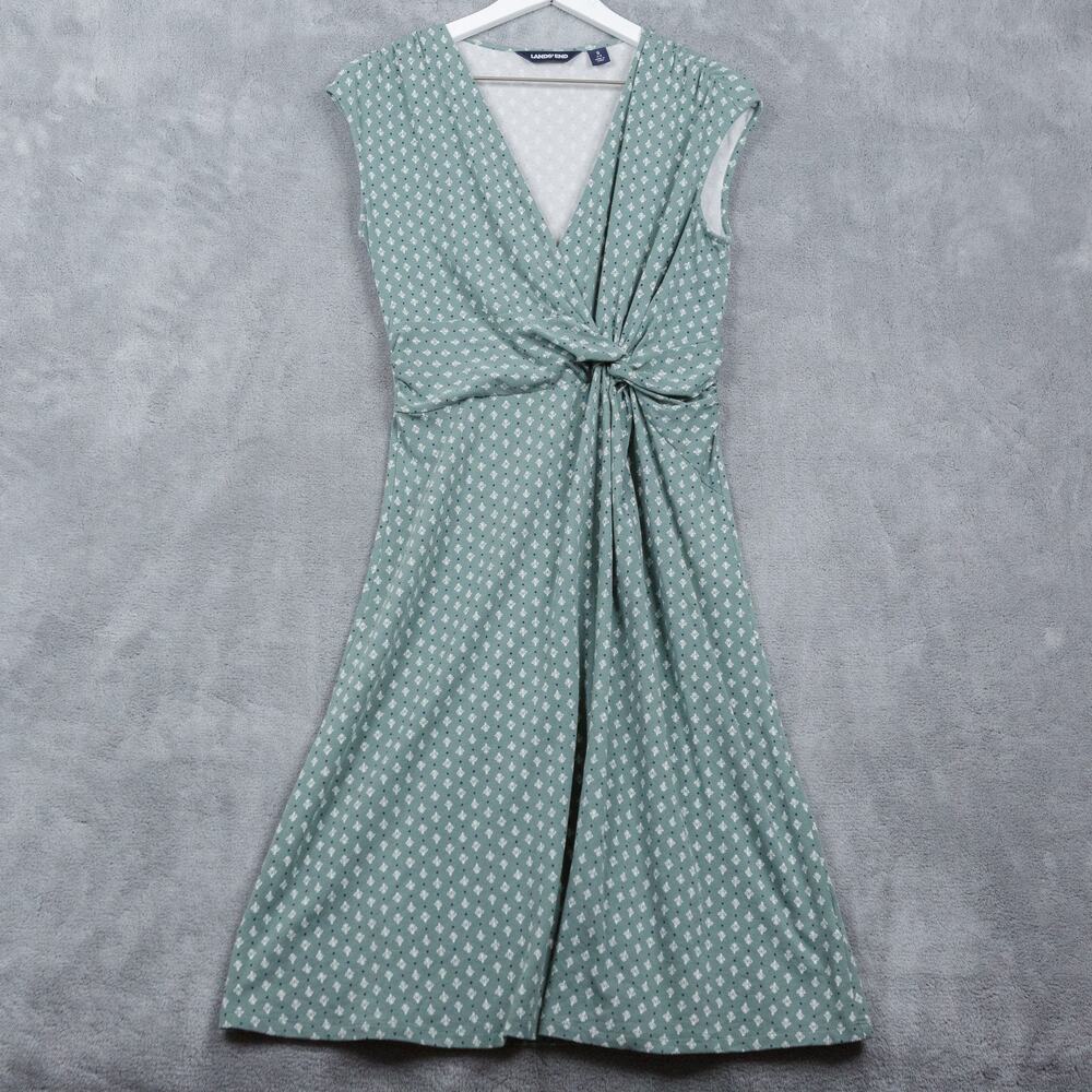 LANDS END Faux Wrap Twist Front Jersey Knit Sleeveless Dress Sage Green Sz S 6/8